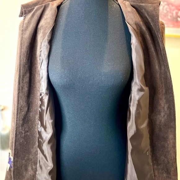 Vintage TanJay Brown embroidered beaded floral corduroy lined open front jacket - Picture 7 of 9